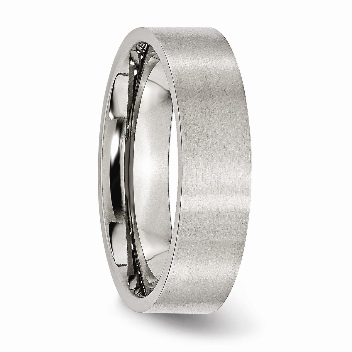 Alternate view of the Brushed Stainless Steel, 6mm Unisex Flat Comfort Fit Band, Size 6 by The Black Bow Jewelry Co.