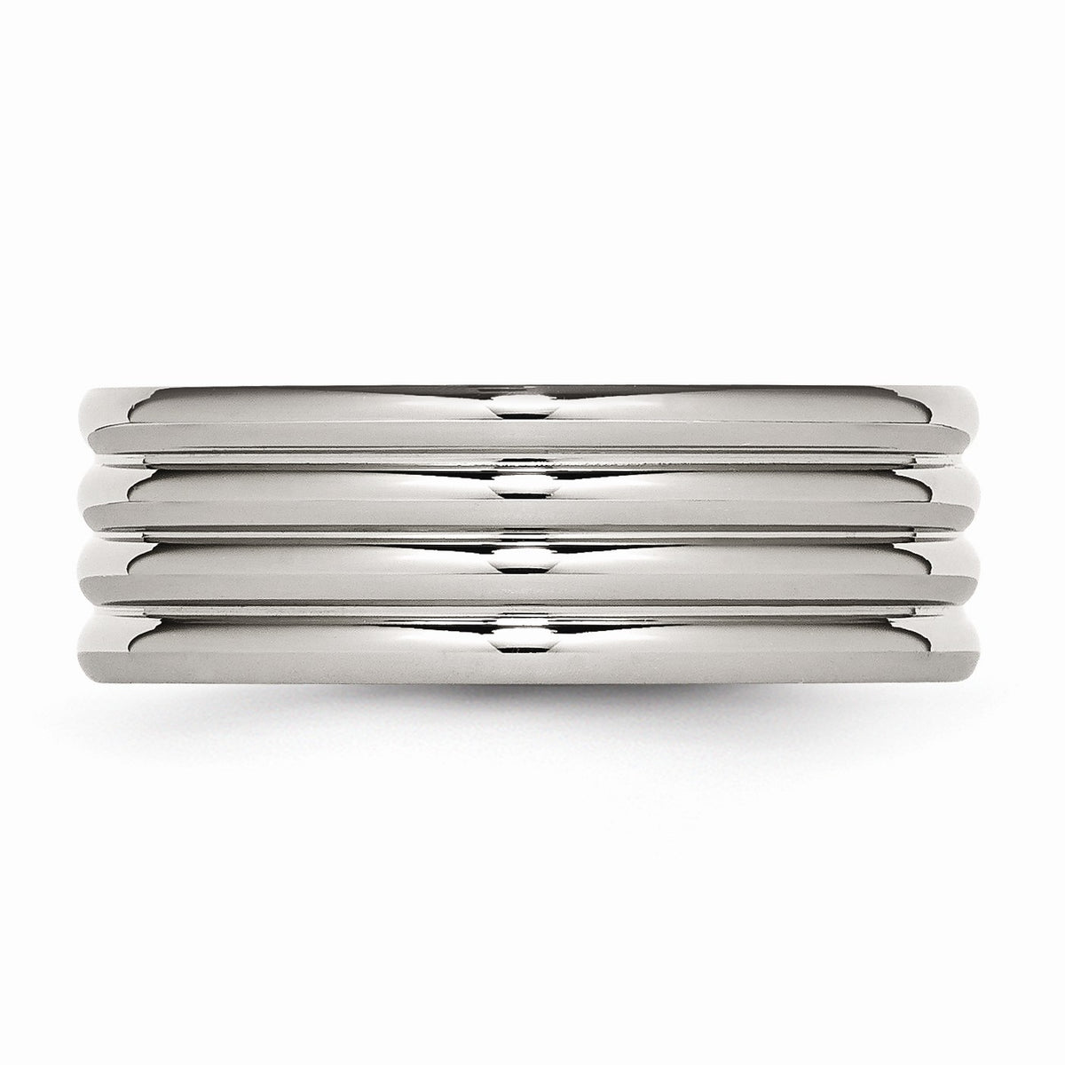 Alternate view of the Stainless Steel, 8mm Multi Grooved Unisex Comfort Fit Band by The Black Bow Jewelry Co.