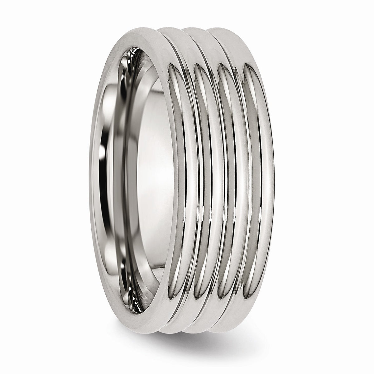 Alternate view of the Stainless Steel, 8mm Multi Grooved Unisex Comfort Fit Band, Size 6 by The Black Bow Jewelry Co.