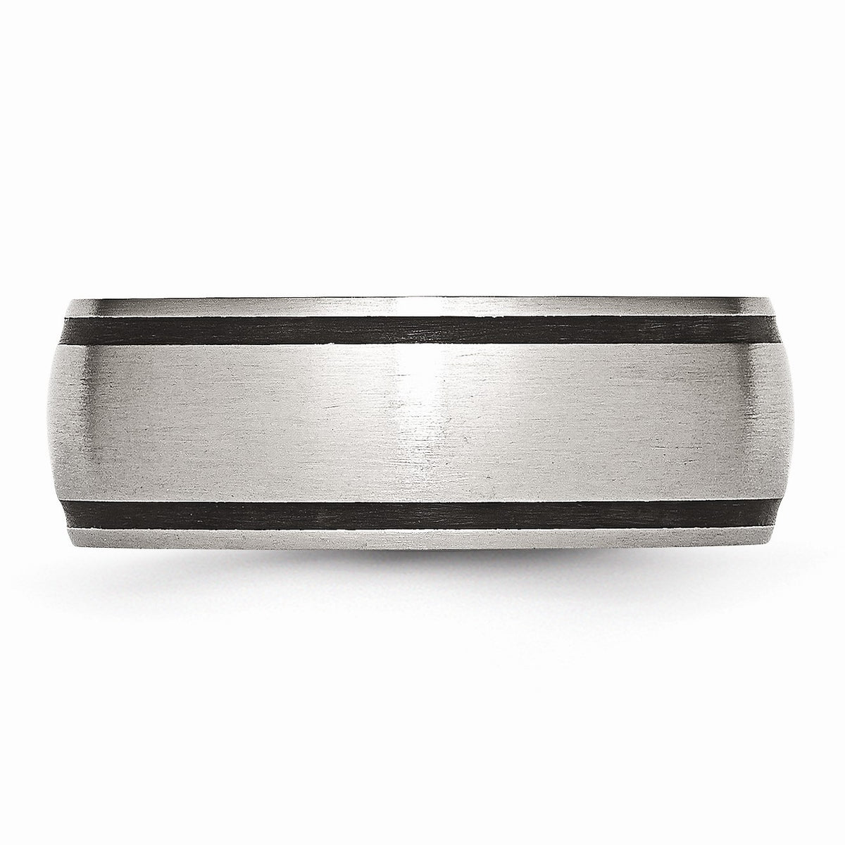 Alternate view of the Stainless Steel & Black Rubber, 8mm Satin Standard Fit Band, Size 6 by The Black Bow Jewelry Co.