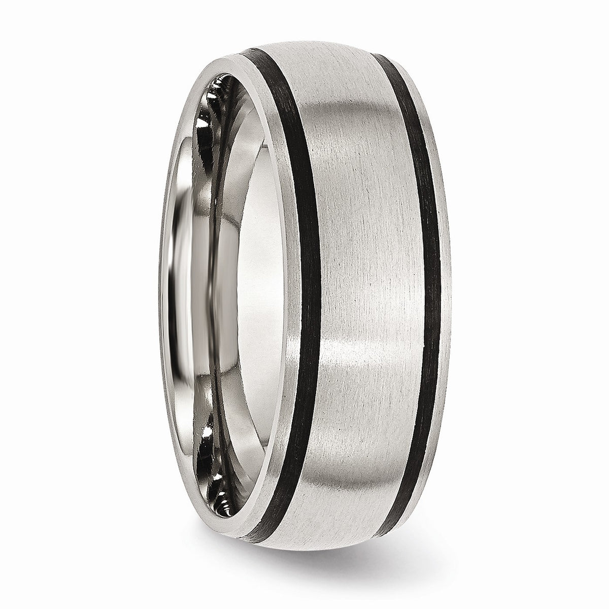 Alternate view of the Stainless Steel & Black Rubber, 8mm Satin Standard Fit Band, Size 6 by The Black Bow Jewelry Co.