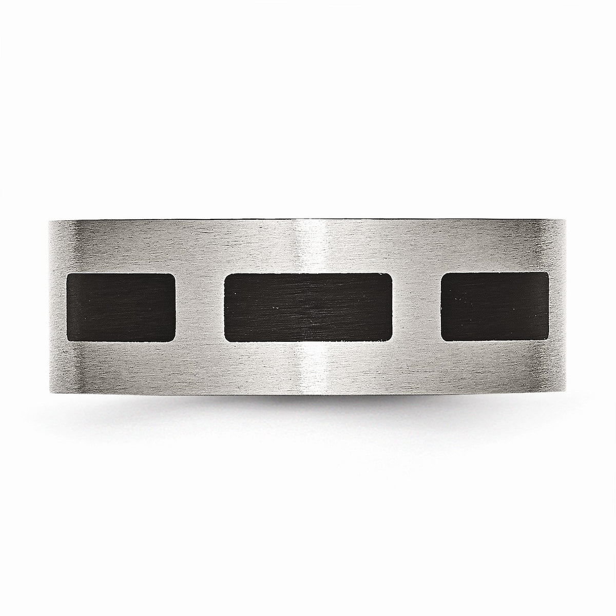 Alternate view of the Stainless Steel & Black Rubber, 8mm Satin Standard Fit Band, Size 6 by The Black Bow Jewelry Co.