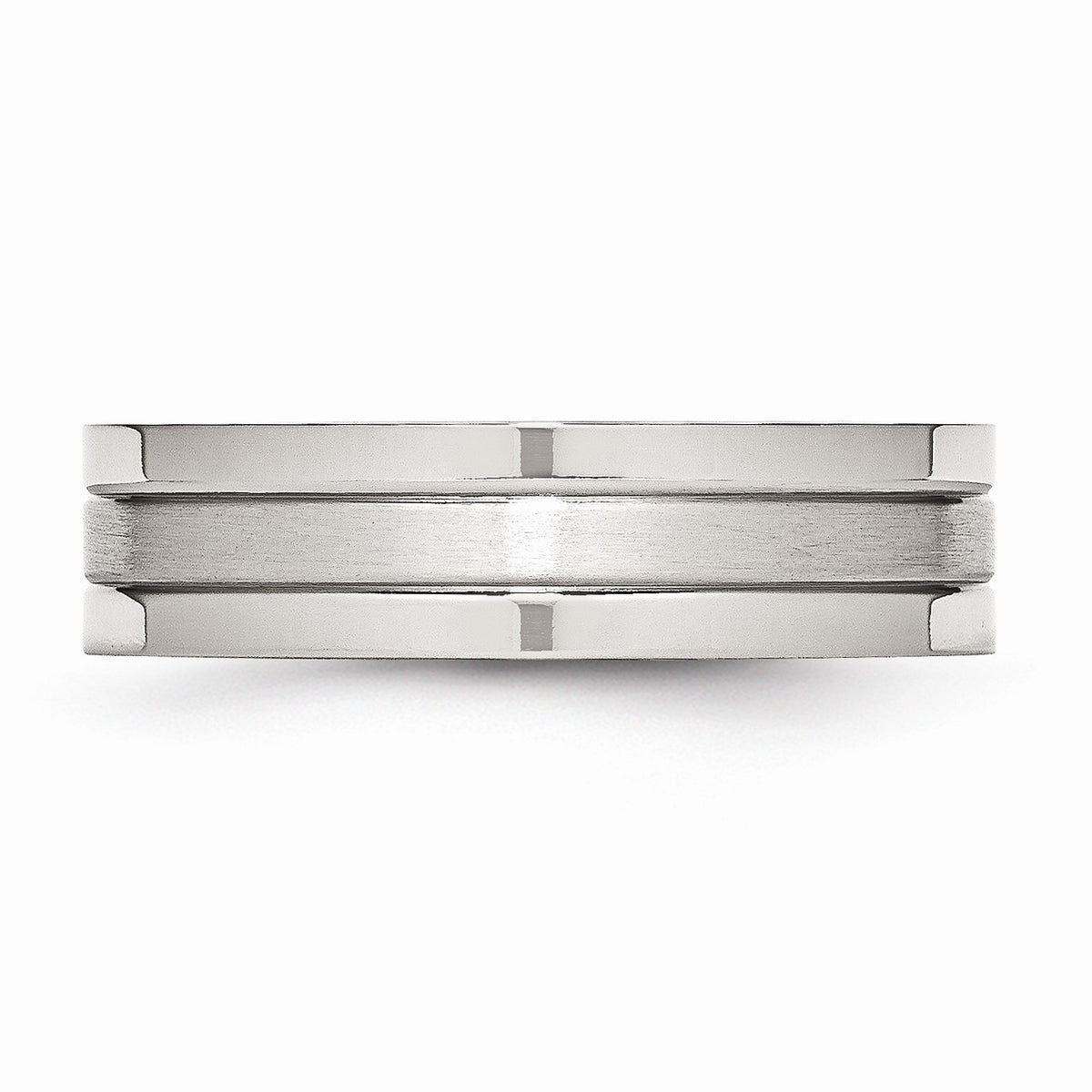 Alternate view of the Stainless Steel, 6mm Flat Grooved Unisex Comfort Fit Band by The Black Bow Jewelry Co.