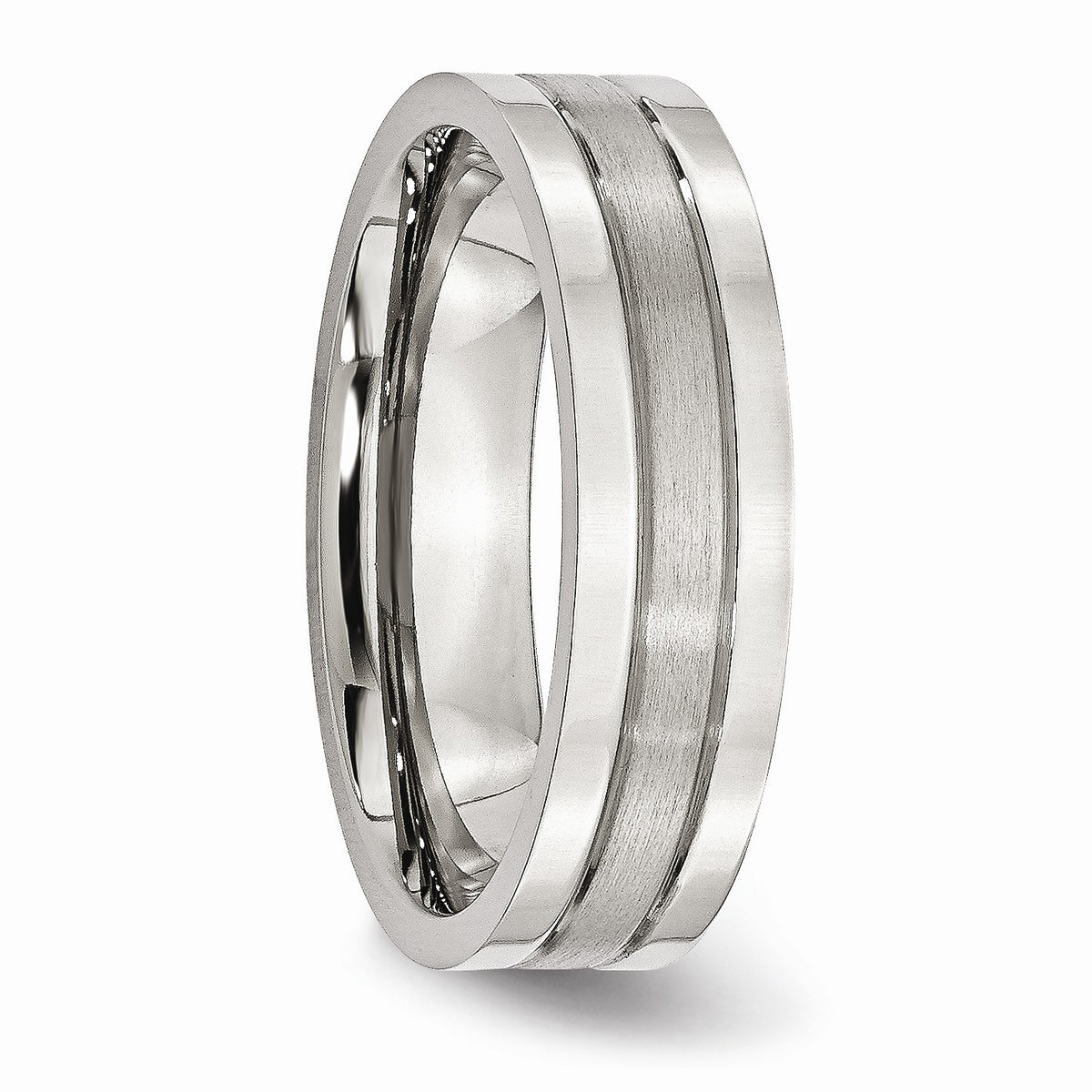 Alternate view of the Stainless Steel, 6mm Flat Grooved Unisex Comfort Fit Band by The Black Bow Jewelry Co.
