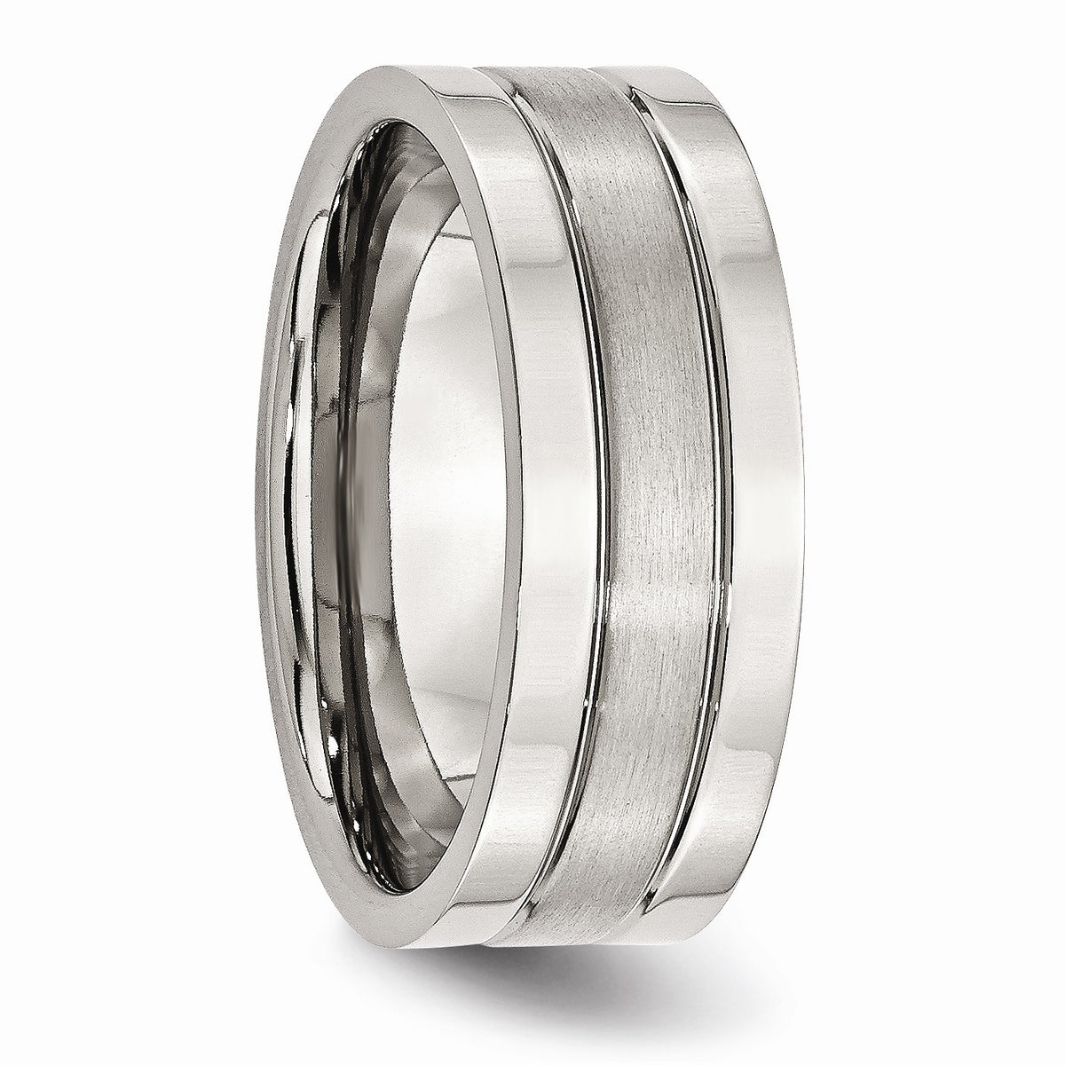 Alternate view of the Stainless Steel, 8mm Flat Grooved Unisex Comfort Fit Band, Size 6 by The Black Bow Jewelry Co.