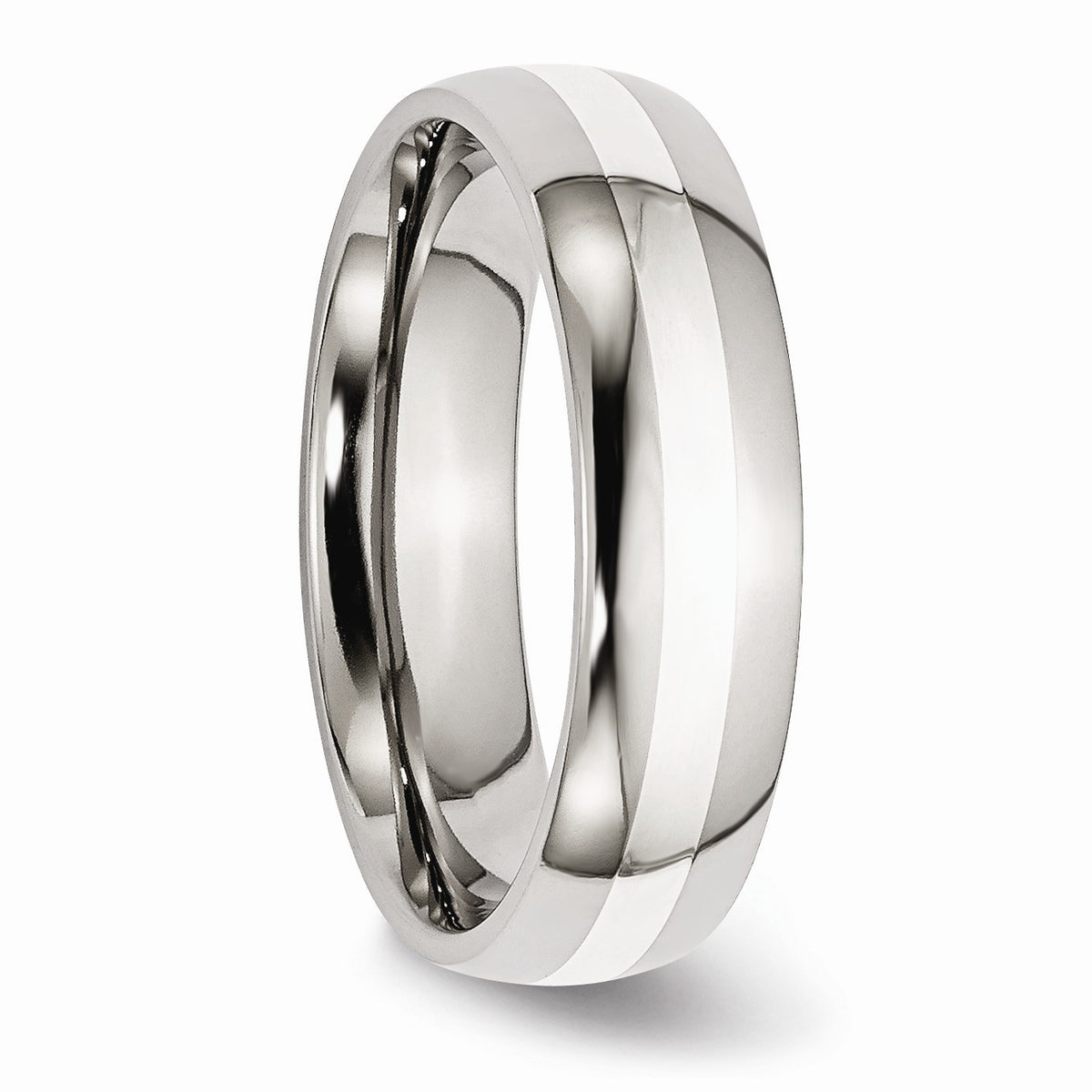 Alternate view of the Stainless Steel & Sterling Silver Inlay, 6mm Unisex Comfort Fit Band by The Black Bow Jewelry Co.