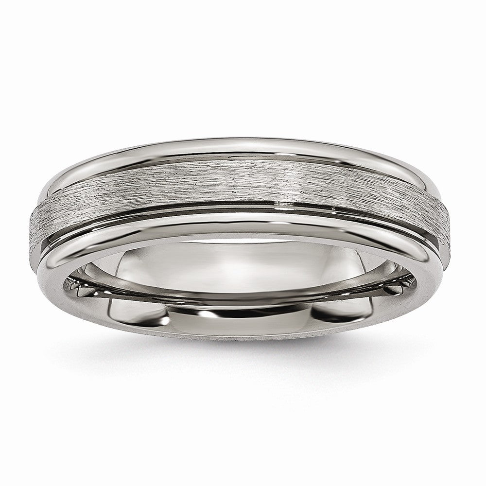Titanium, 6mm Grooved Edge Unisex Comfort Fit Band, Item R8647 by The Black Bow Jewelry Co.