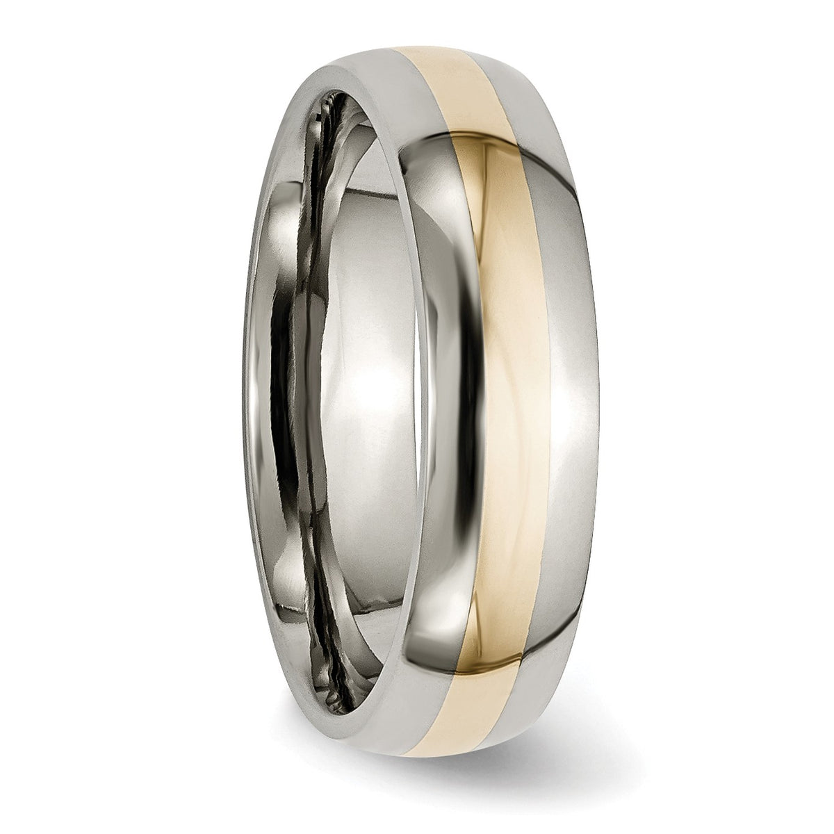 Alternate view of the Titanium and 14K Gold Inlay, 6mm Unisex Band - Size 6 by The Black Bow Jewelry Co.