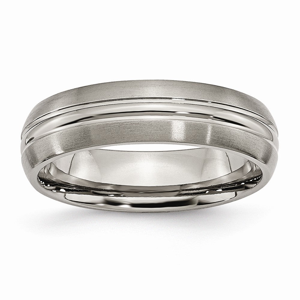 Titanium, 6mm Grooved Center Unisex Comfort Fit Band, Item R8654 by The Black Bow Jewelry Co.