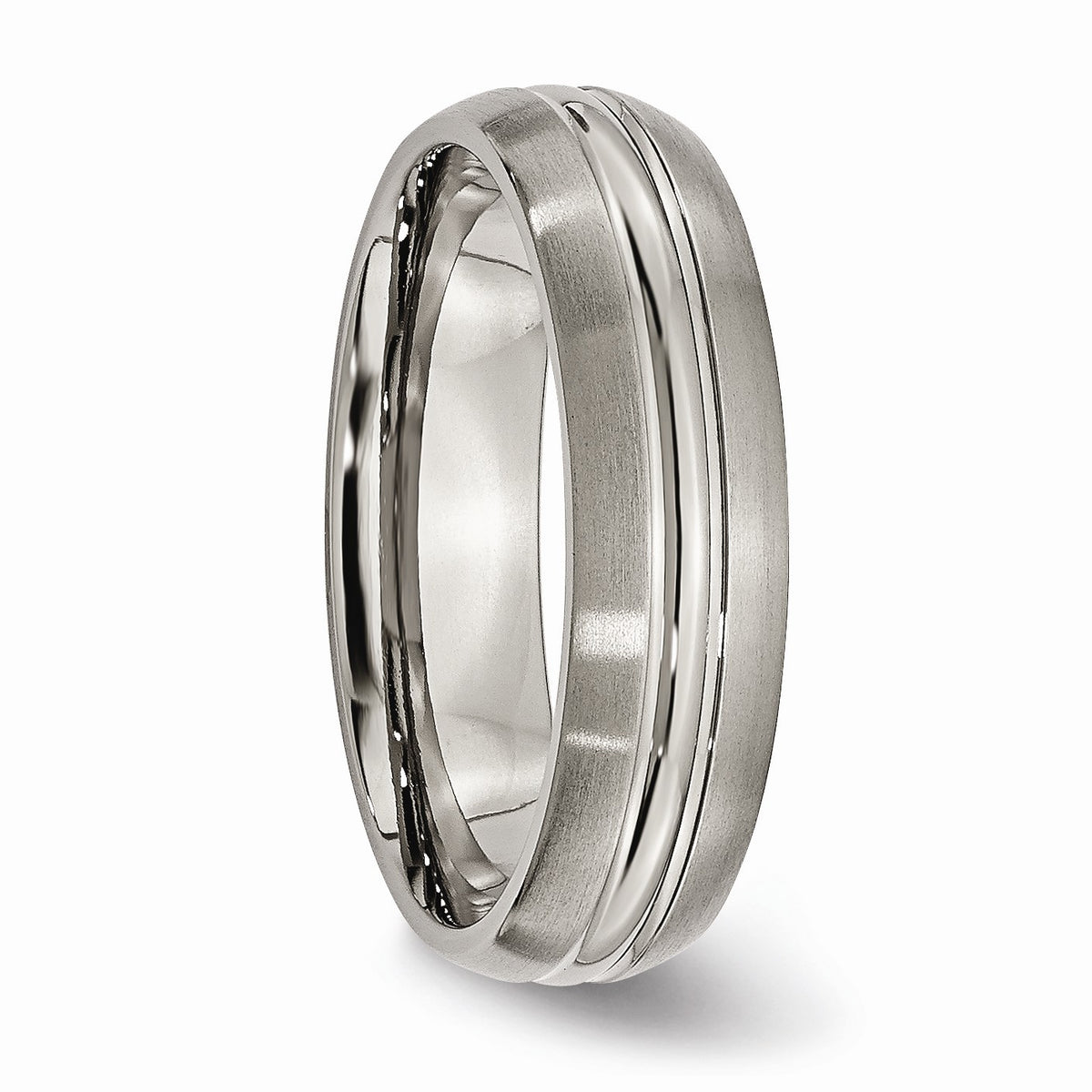 Alternate view of the Titanium, 6mm Grooved Center Unisex Comfort Fit Band by The Black Bow Jewelry Co.