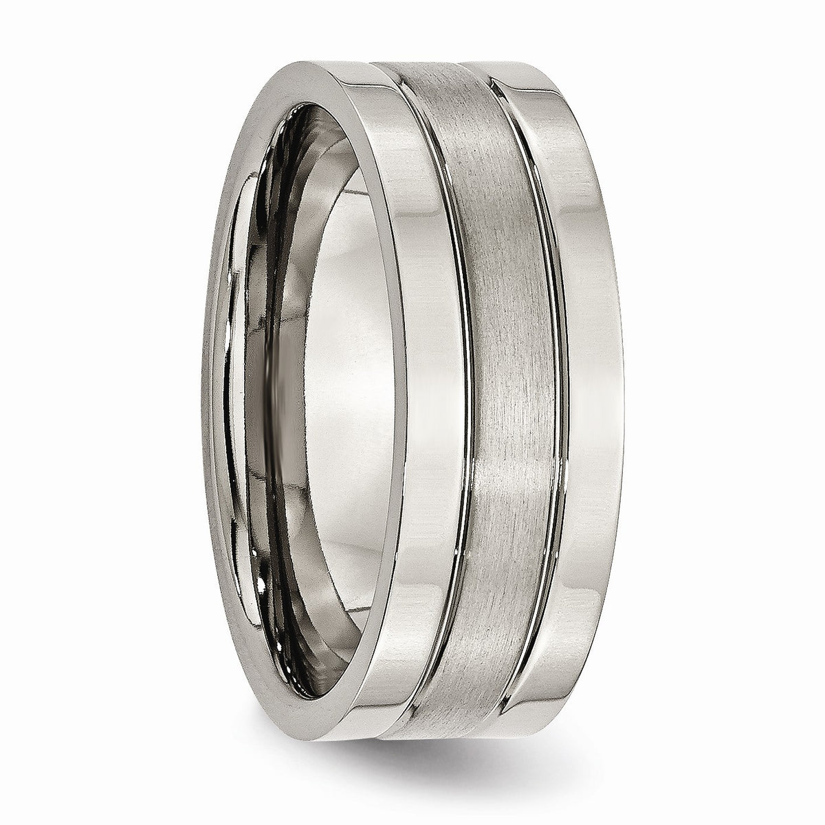 Alternate view of the Titanium, 8mm Dual Finish Flat Unisex Comfort Fit Band by The Black Bow Jewelry Co.