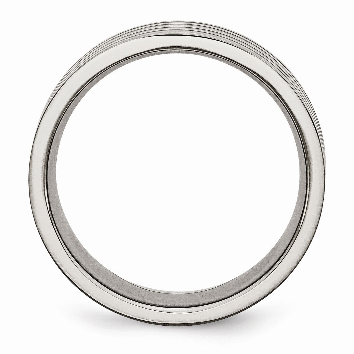 Alternate view of the Titanium and Black Enamel, 8mm Striped Unisex Comfort Fit Band by The Black Bow Jewelry Co.