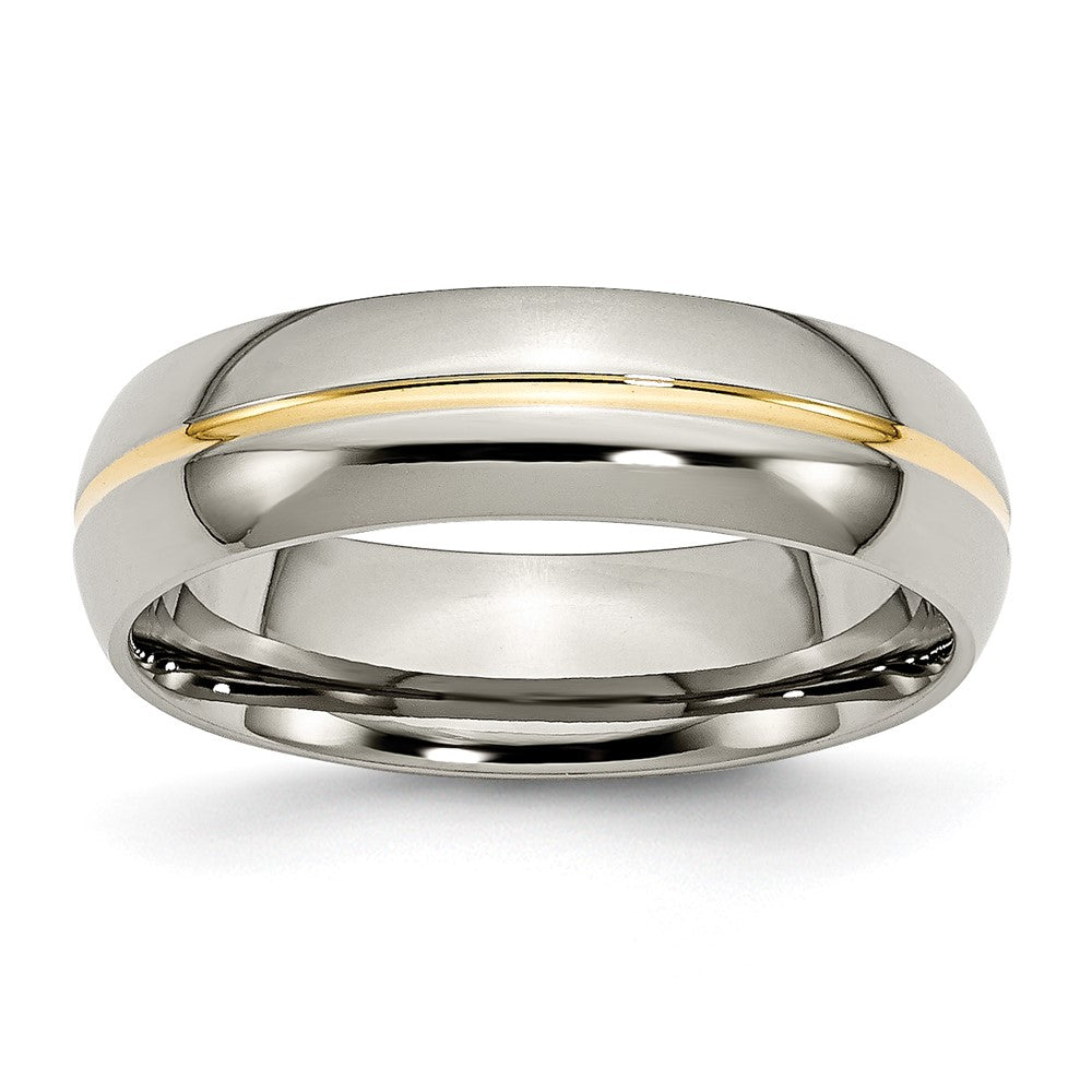 Titanium and Gold Tone, 6mm Grooved Unisex Comfort Fit Band, Item R8659 by The Black Bow Jewelry Co.