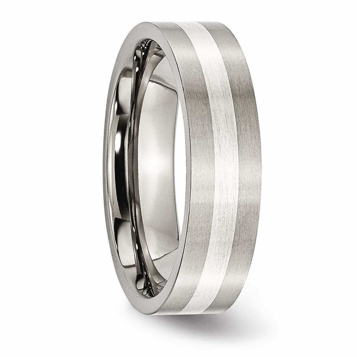 Alternate view of the Titanium & Sterling Silver Inlay, 6mm Satin Flat Comfort Fit Band by The Black Bow Jewelry Co.