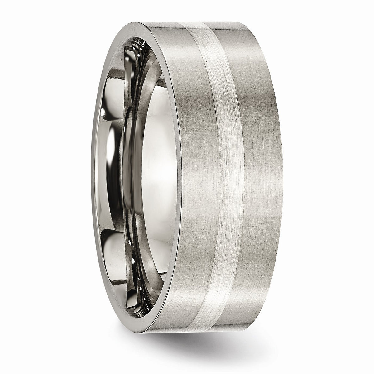 Alternate view of the Titanium & Sterling Silver Inlay, 8mm Satin Flat Comfort Fit Band by The Black Bow Jewelry Co.