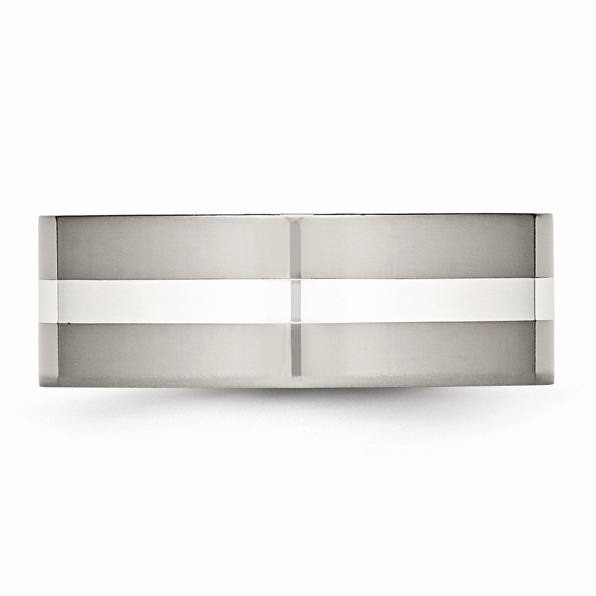 Alternate view of the Titanium &amp; Sterling Silver Inlay, 8mm Polished Flat Comfort Fit Band by The Black Bow Jewelry Co.