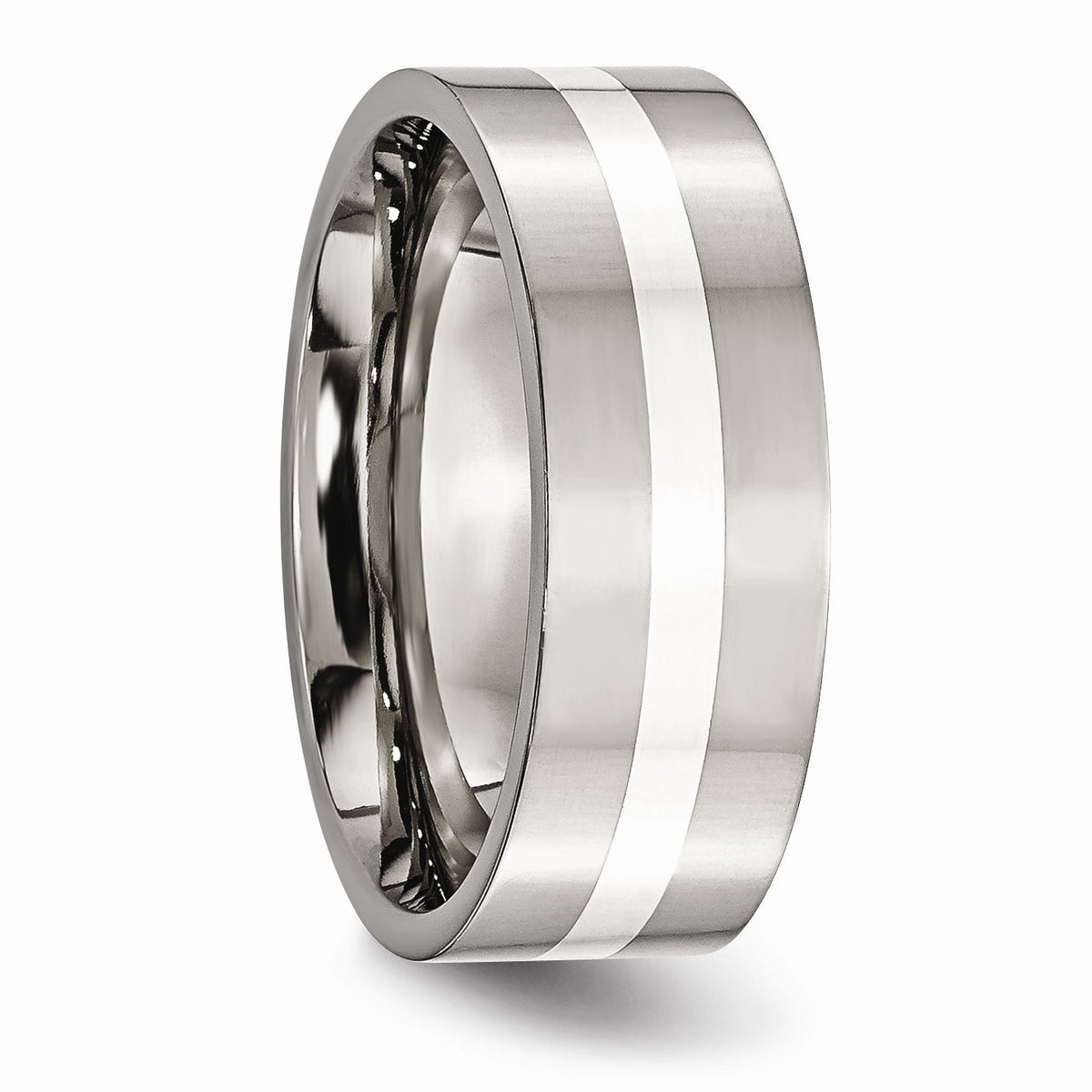 Alternate view of the Titanium & Sterling Silver Inlay, 8mm Polished Flat Comfort Fit Band by The Black Bow Jewelry Co.