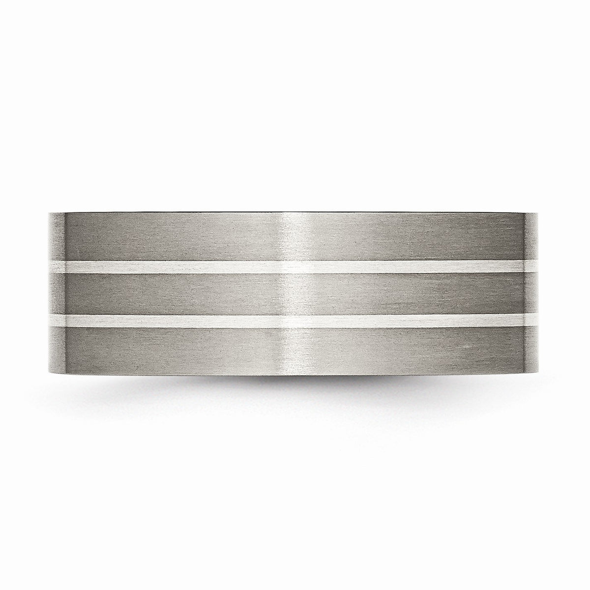 Alternate view of the Titanium & Sterling Silver 8mm Flat Brushed Comfort Fit Band Size 6 by The Black Bow Jewelry Co.