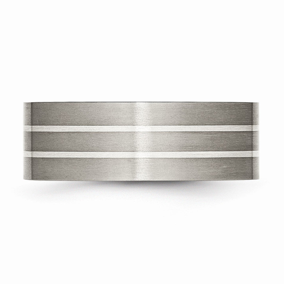 Alternate view of the Titanium &amp; Sterling Silver Inlay, 8mm Flat Brushed Comfort Fit Band by The Black Bow Jewelry Co.