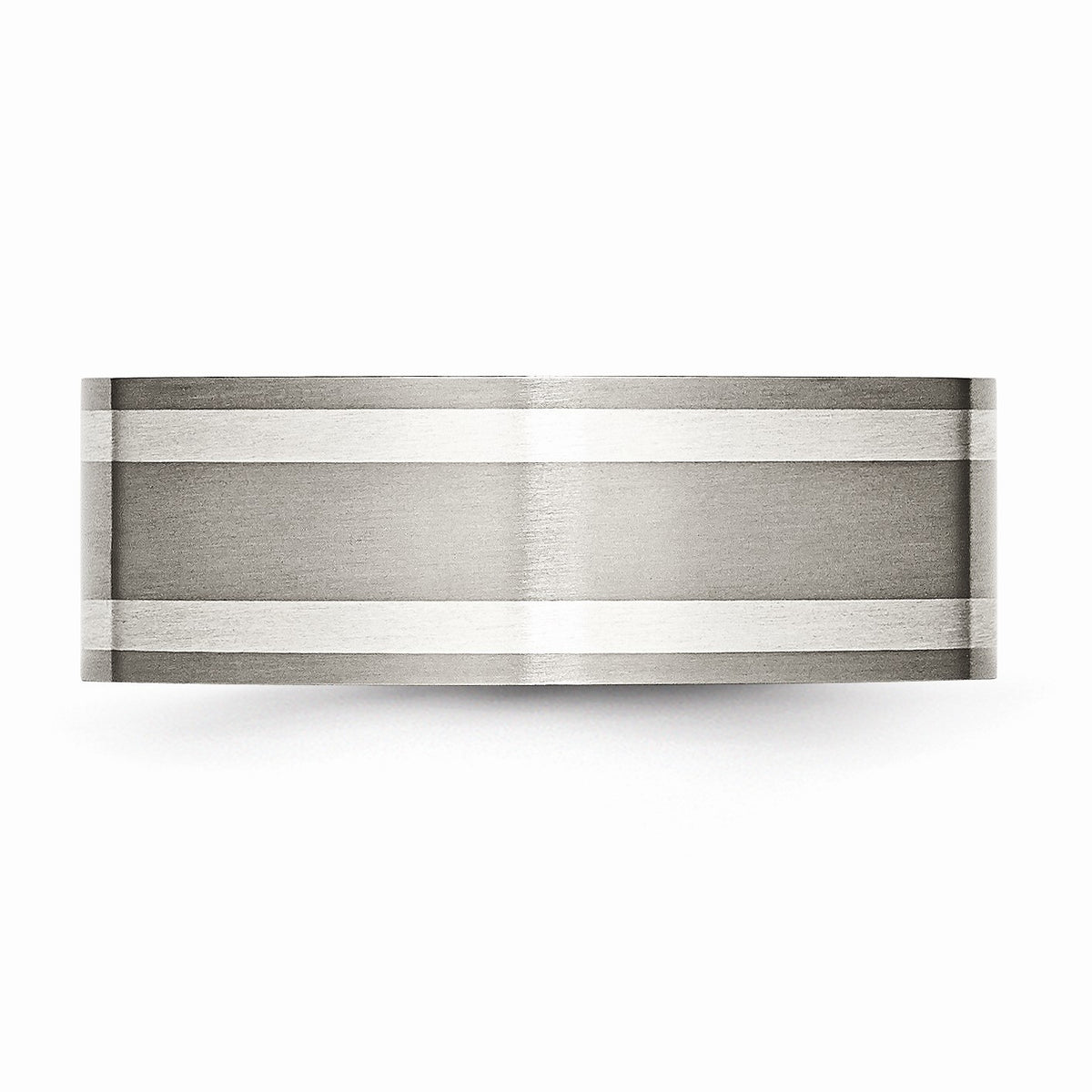 Alternate view of the Titanium and Sterling Silver Inlay, 8mm Flat Unisex Comfort Fit Band by The Black Bow Jewelry Co.