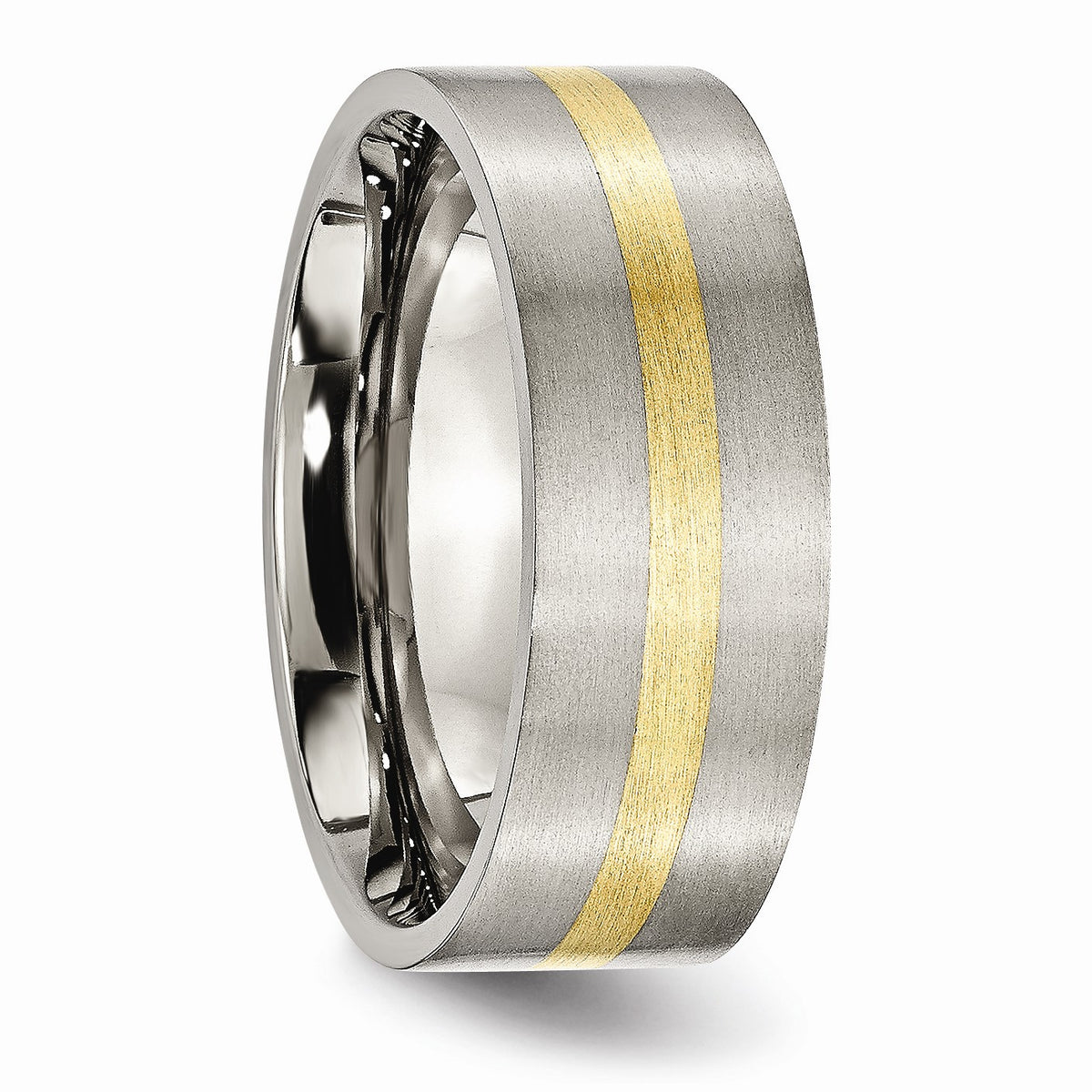 Alternate view of the Titanium and 14K Gold, 8mm Flat Unisex Satin Finish Comfort Fit Band by The Black Bow Jewelry Co.