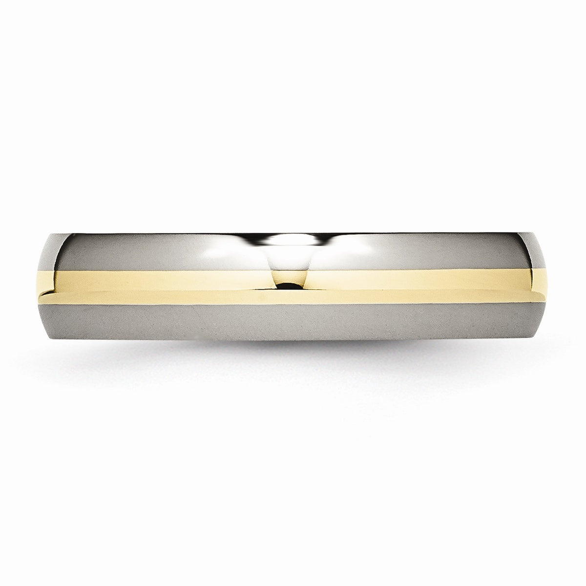 Alternate view of the Titanium and 14K Gold, 5mm Striped Unisex Standard Fit Band, Size 6 by The Black Bow Jewelry Co.