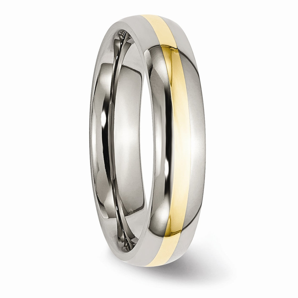 Alternate view of the Titanium and 14K Gold, 5mm Striped Unisex Standard Fit Band, Size 6 by The Black Bow Jewelry Co.