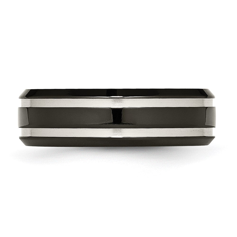 Alternate view of the Black-Plated Titanium, 7mm Grooved Unisex Comfort Fit Band by The Black Bow Jewelry Co.