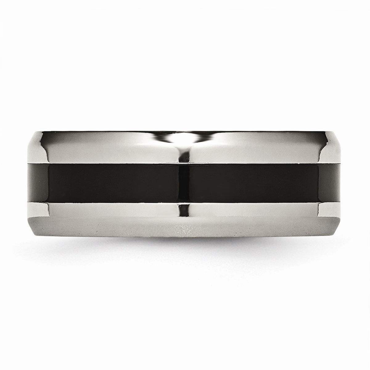 Alternate view of the Titanium and Black Enamel, 8mm Striped Comfort Fit Band, Size 7 by The Black Bow Jewelry Co.