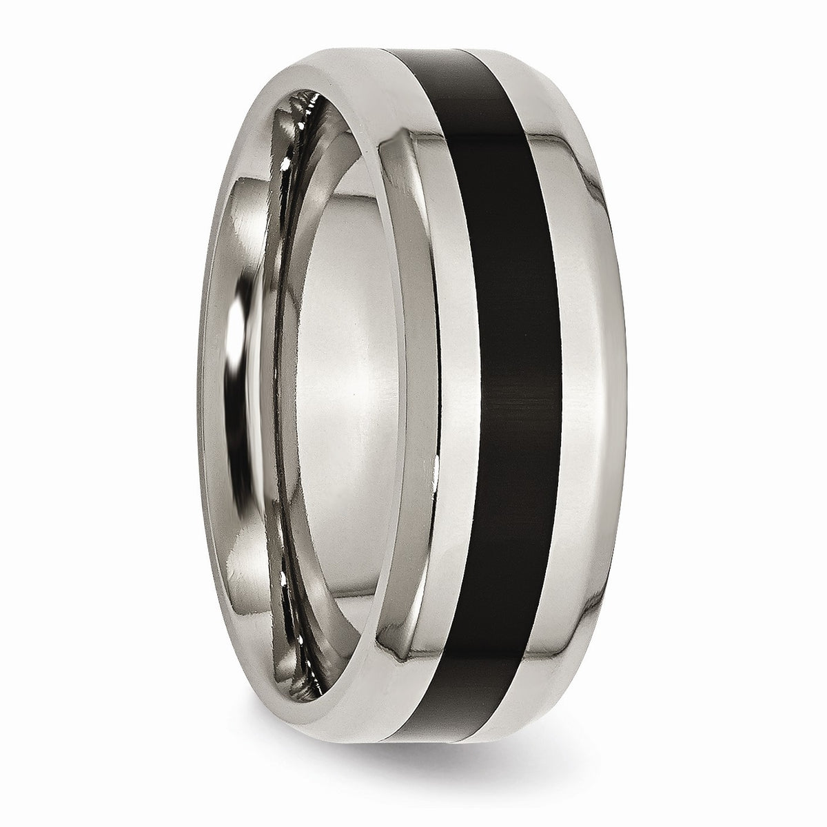 Alternate view of the Titanium and Black Enamel, 8mm Striped Comfort Fit Band by The Black Bow Jewelry Co.