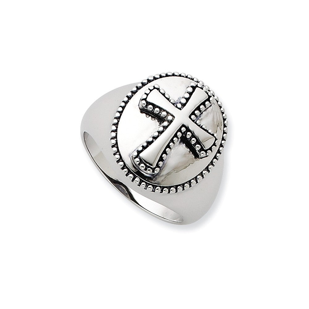 Boldness, Milgrain Cross Ring in Silver, Item R8702 by The Black Bow Jewelry Co.