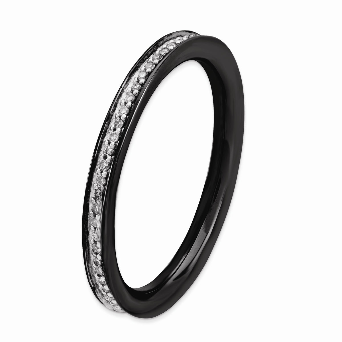 Alternate view of the 2.25mm Black Plated Sterling Stackable 1/5 Cttw HI/I3 Diamond Band by The Black Bow Jewelry Co.