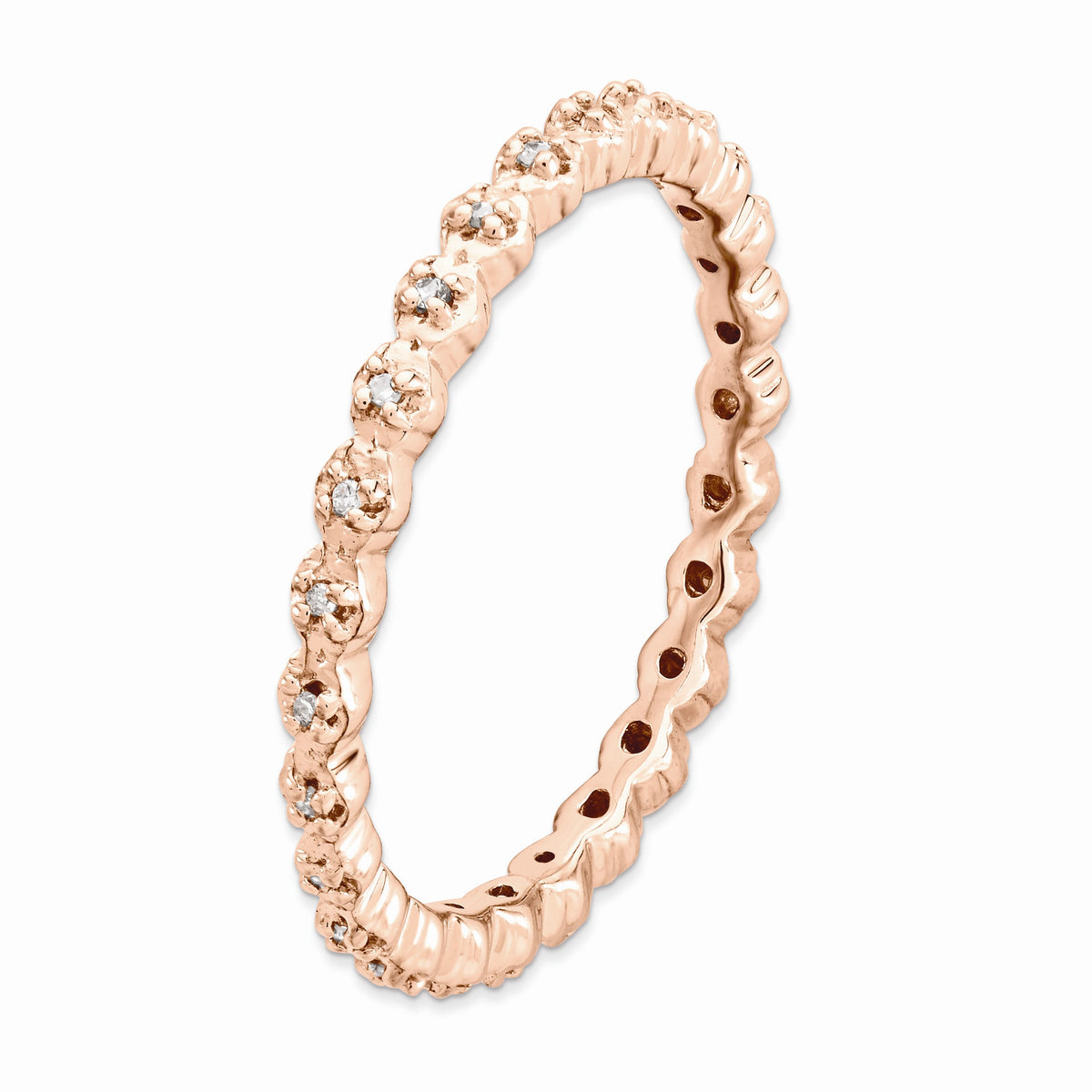 Alternate view of the 14K Rose Gold Plated SS Stackable 1/15 Cttw HI/I3 Diamond 2.25mm Band by The Black Bow Jewelry Co.