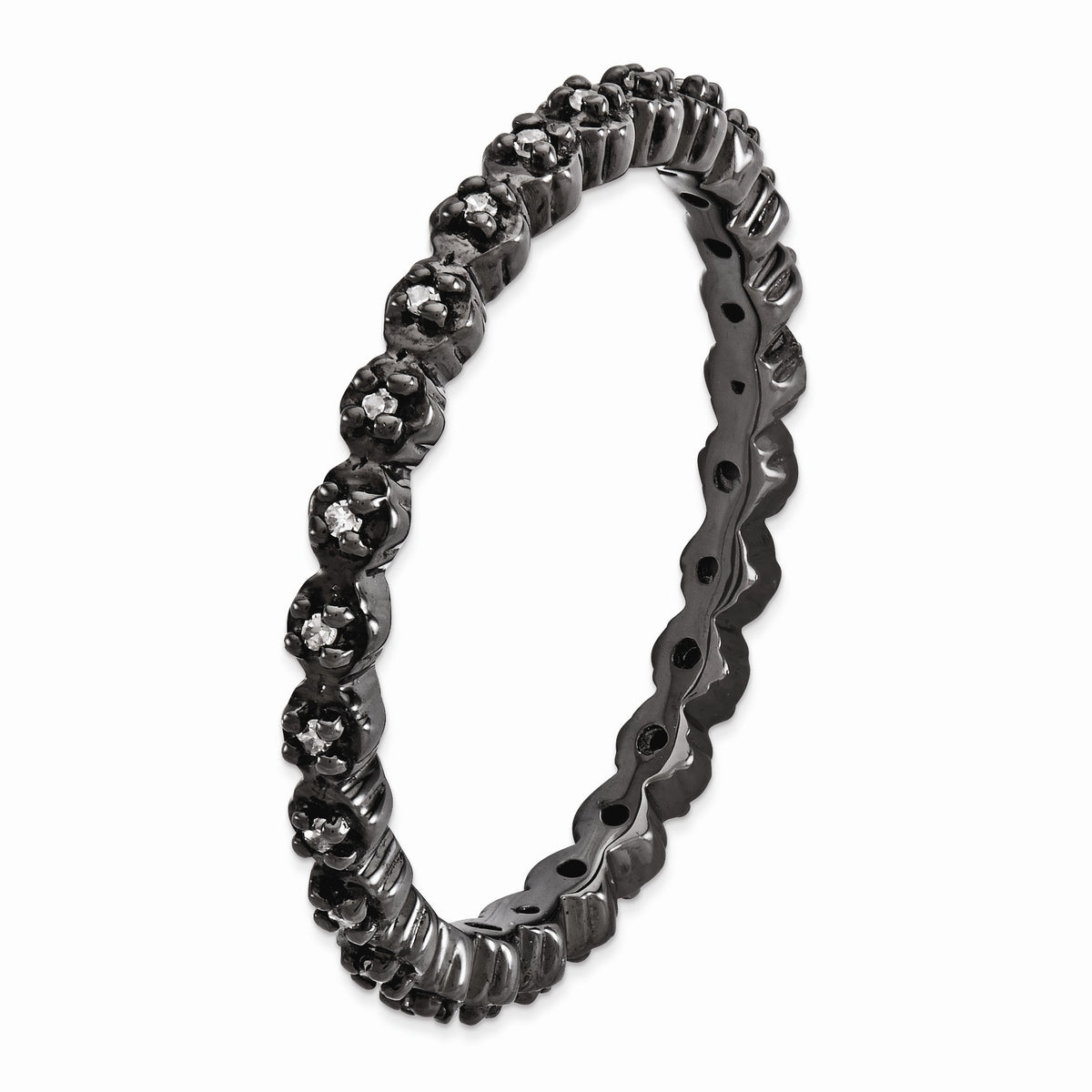 Alternate view of the Stackable Black Plated Silver 1/15 Ctw HI/I3 White Diamond Band by The Black Bow Jewelry Co.