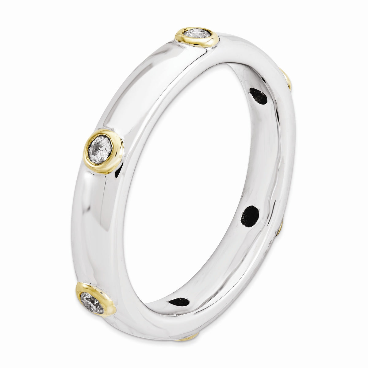Alternate view of the Silver and 14K Gold Plated Stackable .122 Ctw HI/I3 Diamond Band by The Black Bow Jewelry Co.