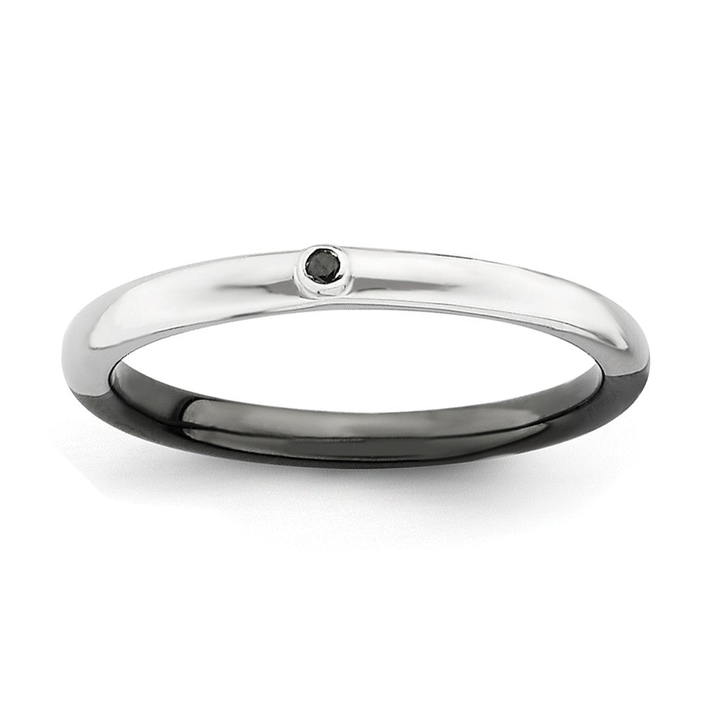 Stackable Reversible Black Plated & Silver .02 Ctw I3 Diamond Band, Item R8769 by The Black Bow Jewelry Co.