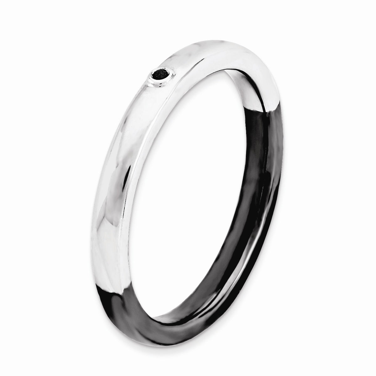 Alternate view of the Stackable Reversible Black Plated & Silver .02 Ctw I3 Diamond Band by The Black Bow Jewelry Co.