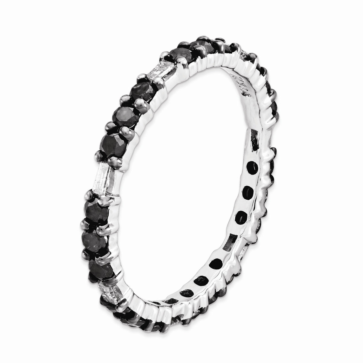 Alternate view of the 2.25mm Sterling Silver .858 Ctw Black &  HI White Diamond Band Size 5 by The Black Bow Jewelry Co.