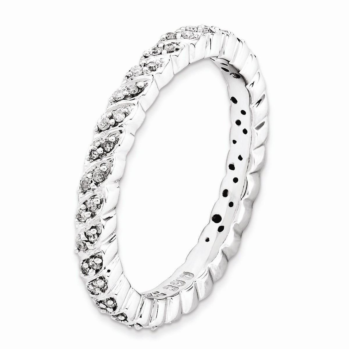 Alternate view of the 2.5mm Silver Stackable .016 Cttw HI/I3 Diamond Petal Band Size 5 by The Black Bow Jewelry Co.