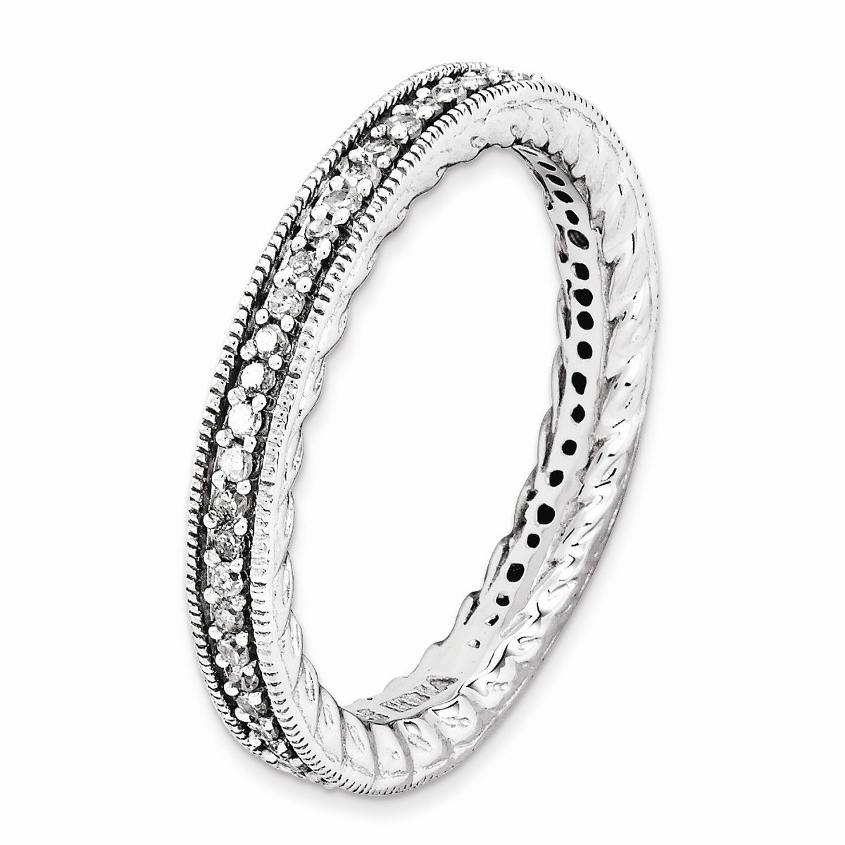 Alternate view of the 2.5mm Silver Stackable 1/3 Cttw HI/I3 Diamond Scalloped Band by The Black Bow Jewelry Co.