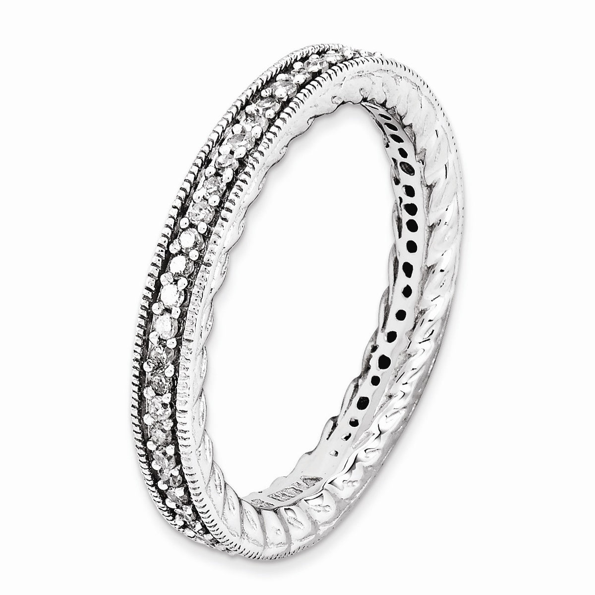 Alternate view of the 2.5mm Silver Stackable .30 Cttw HI/I3 Diamond Scalloped Band Size 5 by The Black Bow Jewelry Co.