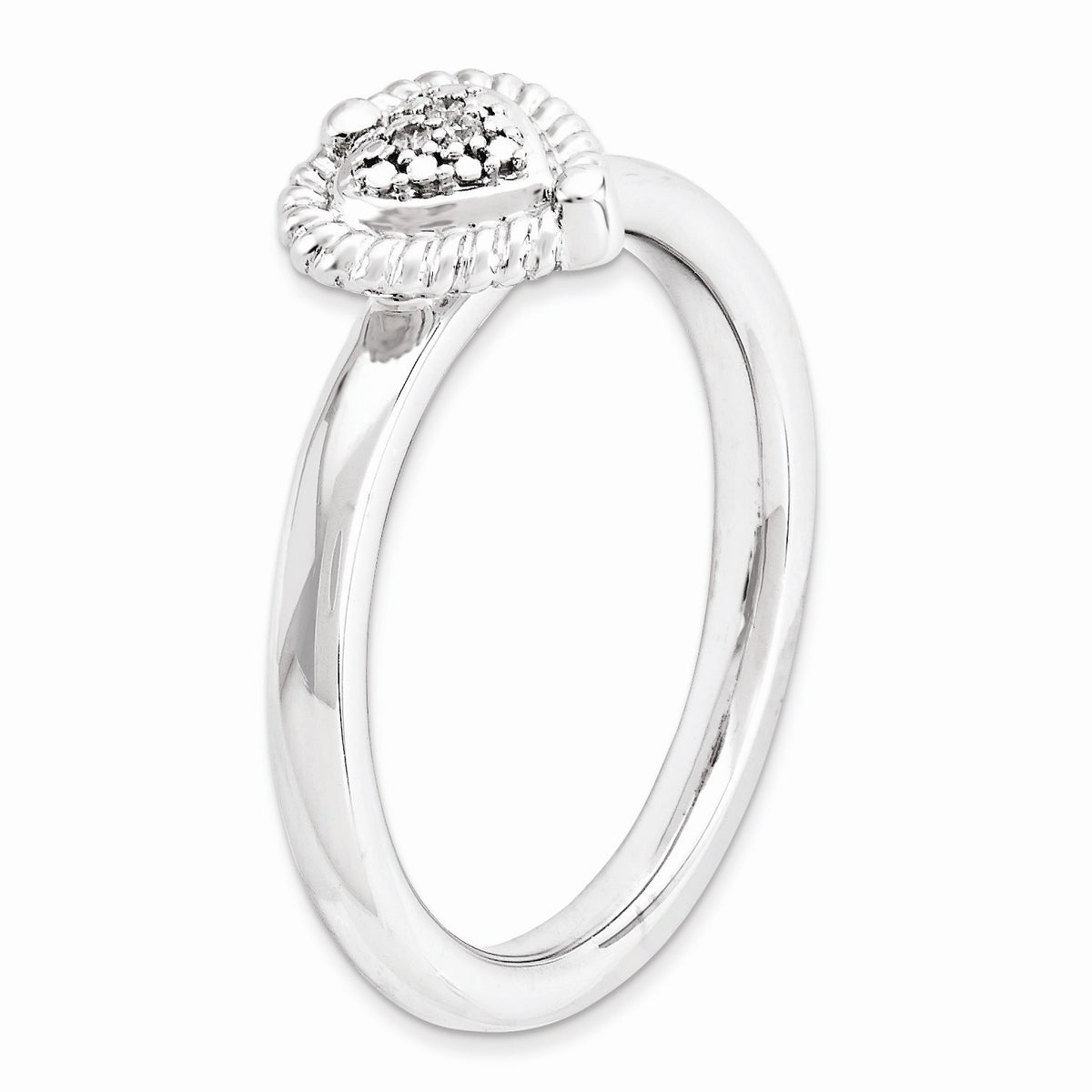 Alternate view of the Sterling Silver Stackable .022 Cttw HI/I3 Diamond 8mm Heart Ring Sz 5 by The Black Bow Jewelry Co.