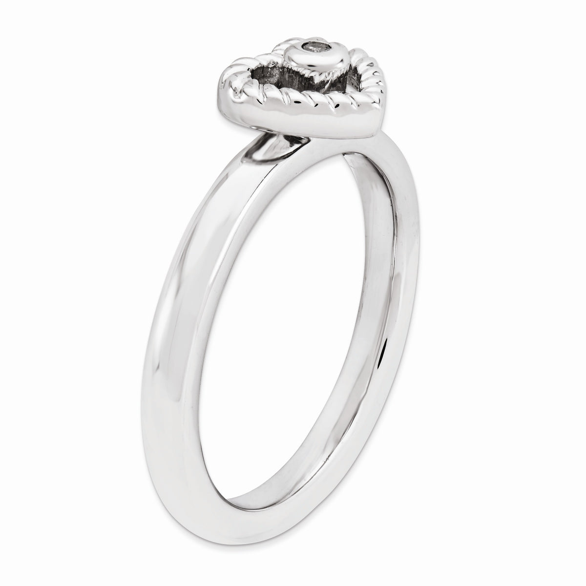 Alternate view of the Sterling Silver Stackable .014Ctw HI/I3 Diamond 7mm OpenHeart Ring Sz5 by The Black Bow Jewelry Co.
