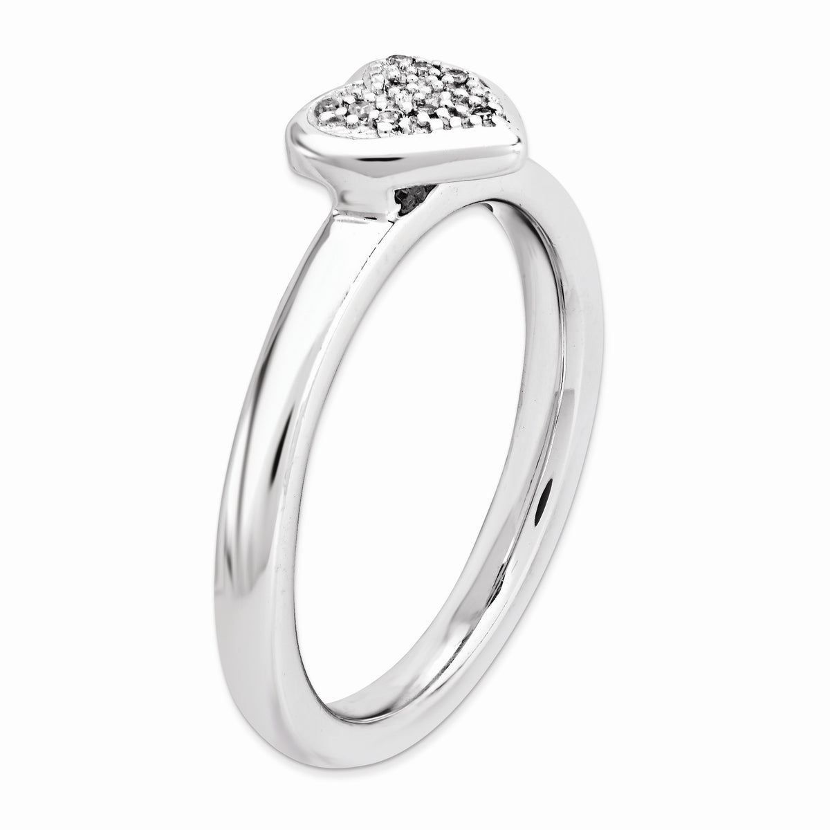 Alternate view of the Sterling Silver Stackable 1/20 Cttw HI/I3 Diamond 8mm Heart Ring by The Black Bow Jewelry Co.