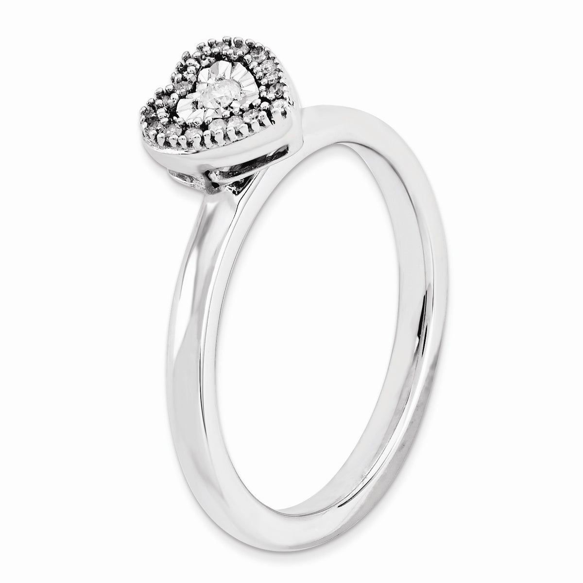 Alternate view of the Sterling Silver Stackable 1/8 Cttw HI/I3 Diamond 7mm Heart Ring by The Black Bow Jewelry Co.