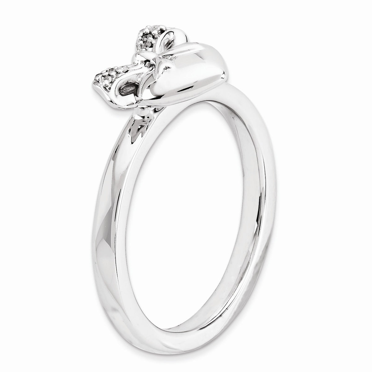 Alternate view of the Sterling Silver Stackable .24 Ctw HI/I3 Diamond 10mm Heart Ring by The Black Bow Jewelry Co.