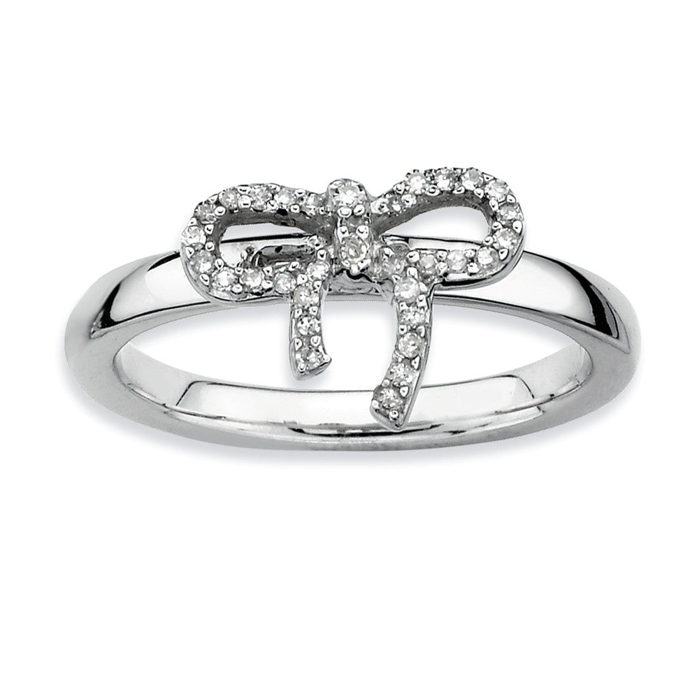 Sterling Silver Stackable 1/10 Ctw HI/I3 Diamond Bow Ring, Item R8795 by The Black Bow Jewelry Co.