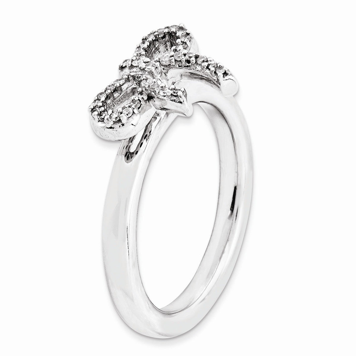 Alternate view of the Sterling Silver Stackable 1/10 Ctw HI/I3 Diamond Bow Ring by The Black Bow Jewelry Co.