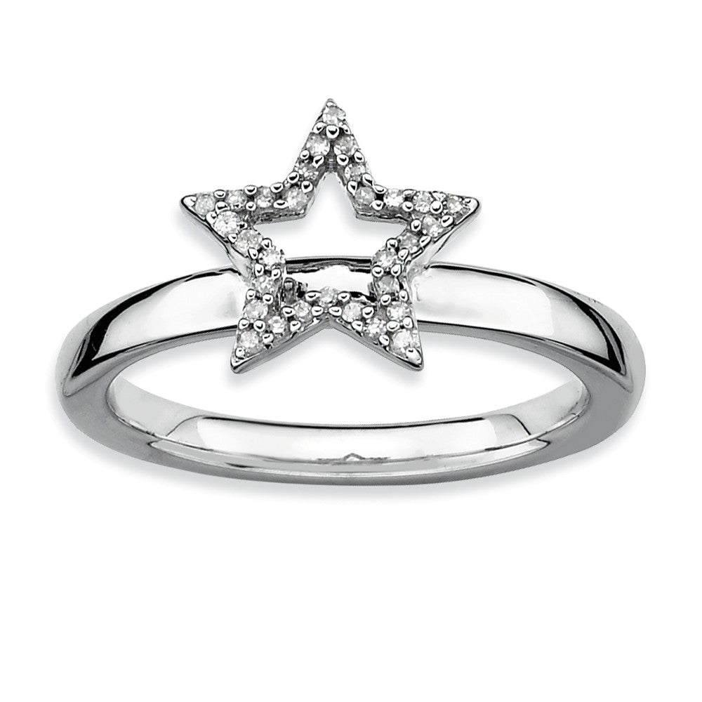 Sterling Silver Stackable 1/10 Ctw HI/I3 Diamond 10mm Star Ring, Item R8798 by The Black Bow Jewelry Co.