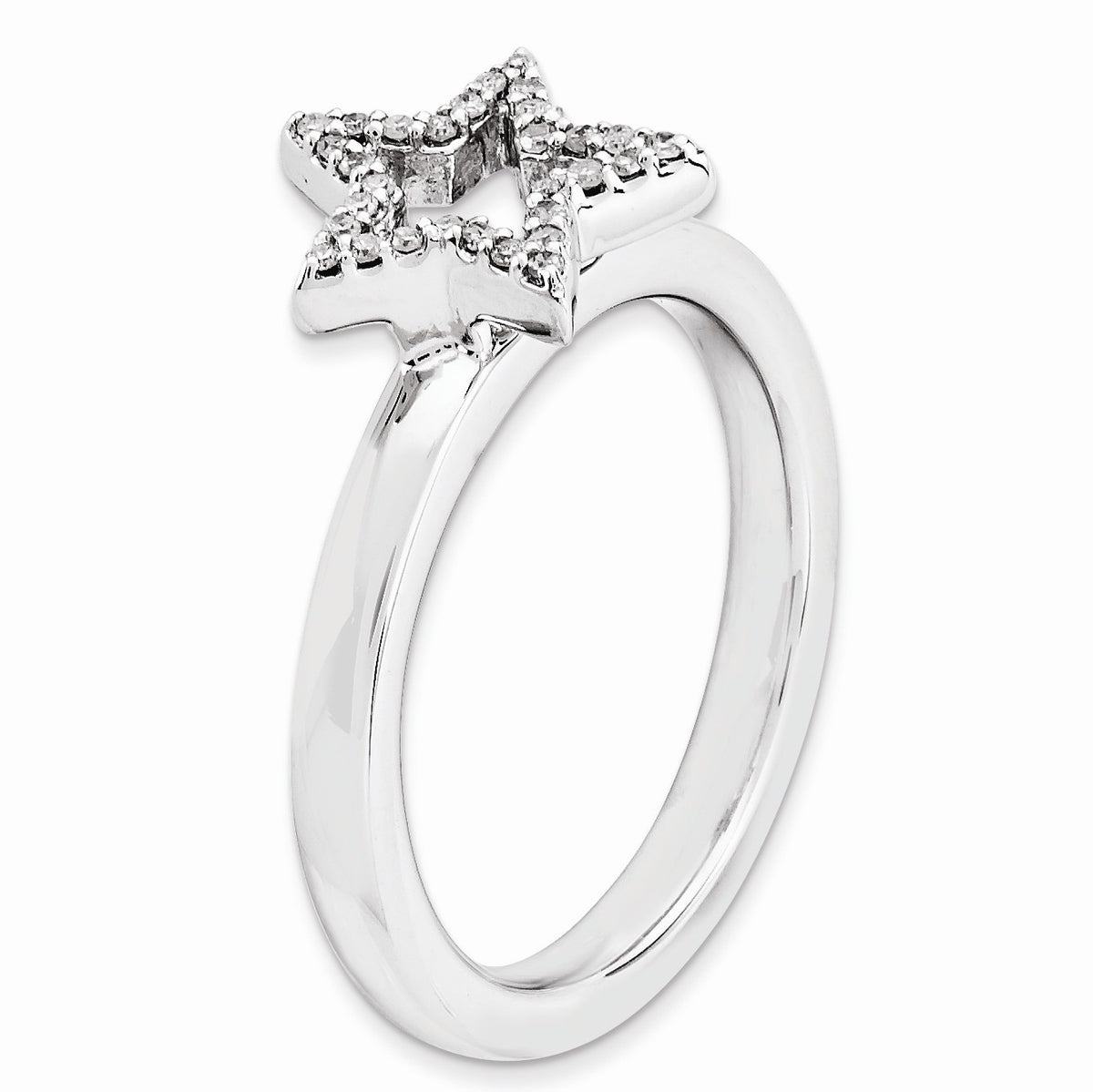 Alternate view of the Sterling Silver Stackable 1/10 Ctw HI/I3 Diamond 10mm Star Ring Size 5 by The Black Bow Jewelry Co.